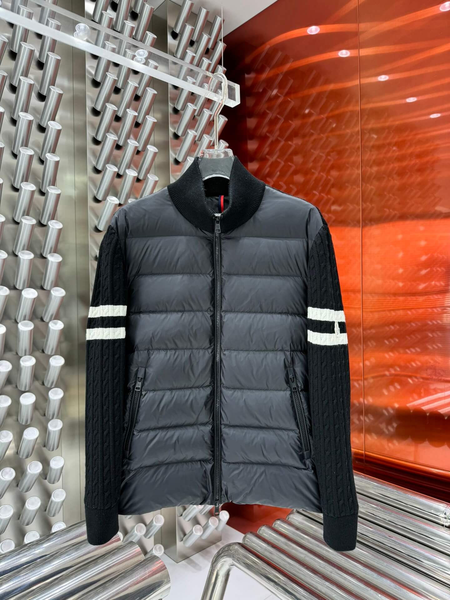Moncler Black Puffer Jacket with Knitted Sleeves – HolloMen