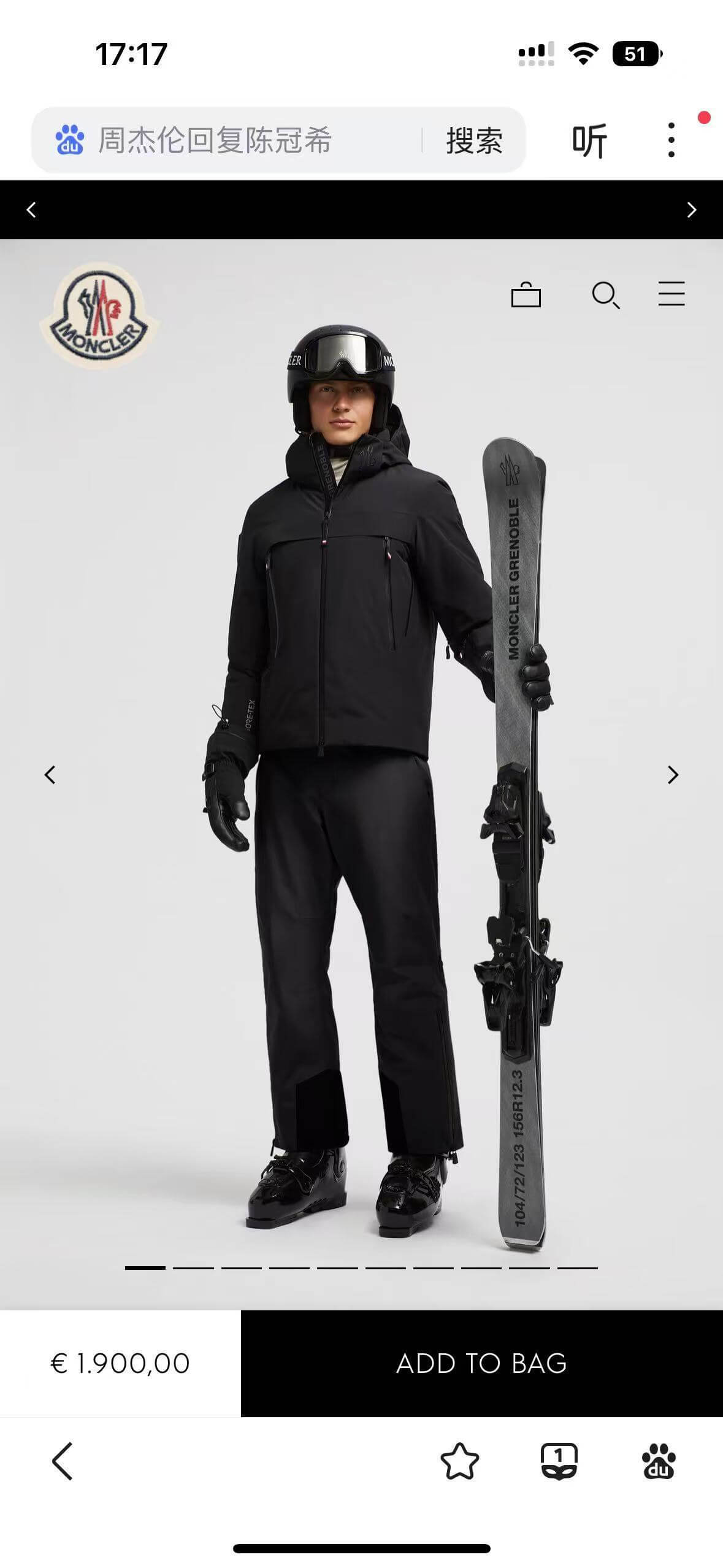 Black hooded down jacket with zip pockets and technical shell, Moncler Grenoble Balmhorn-inspired design.