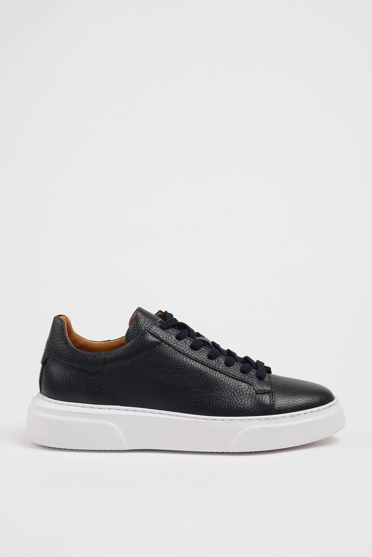 Navy Blue Leather Sneakers with Pool Sole.