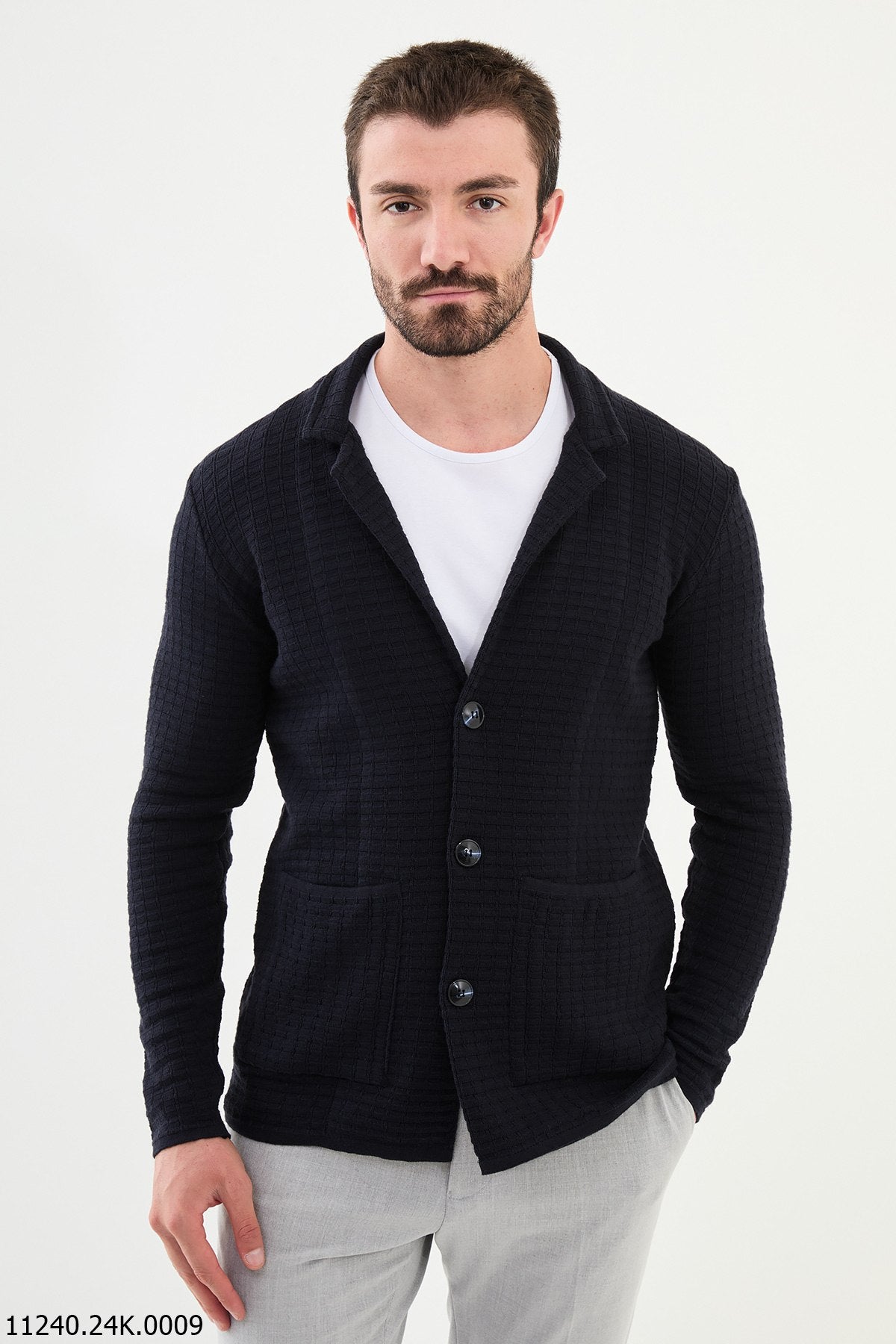 Navy Blue Textured Cardigan. HolloMen Navy Blue Textured Cardigan. HolloMen