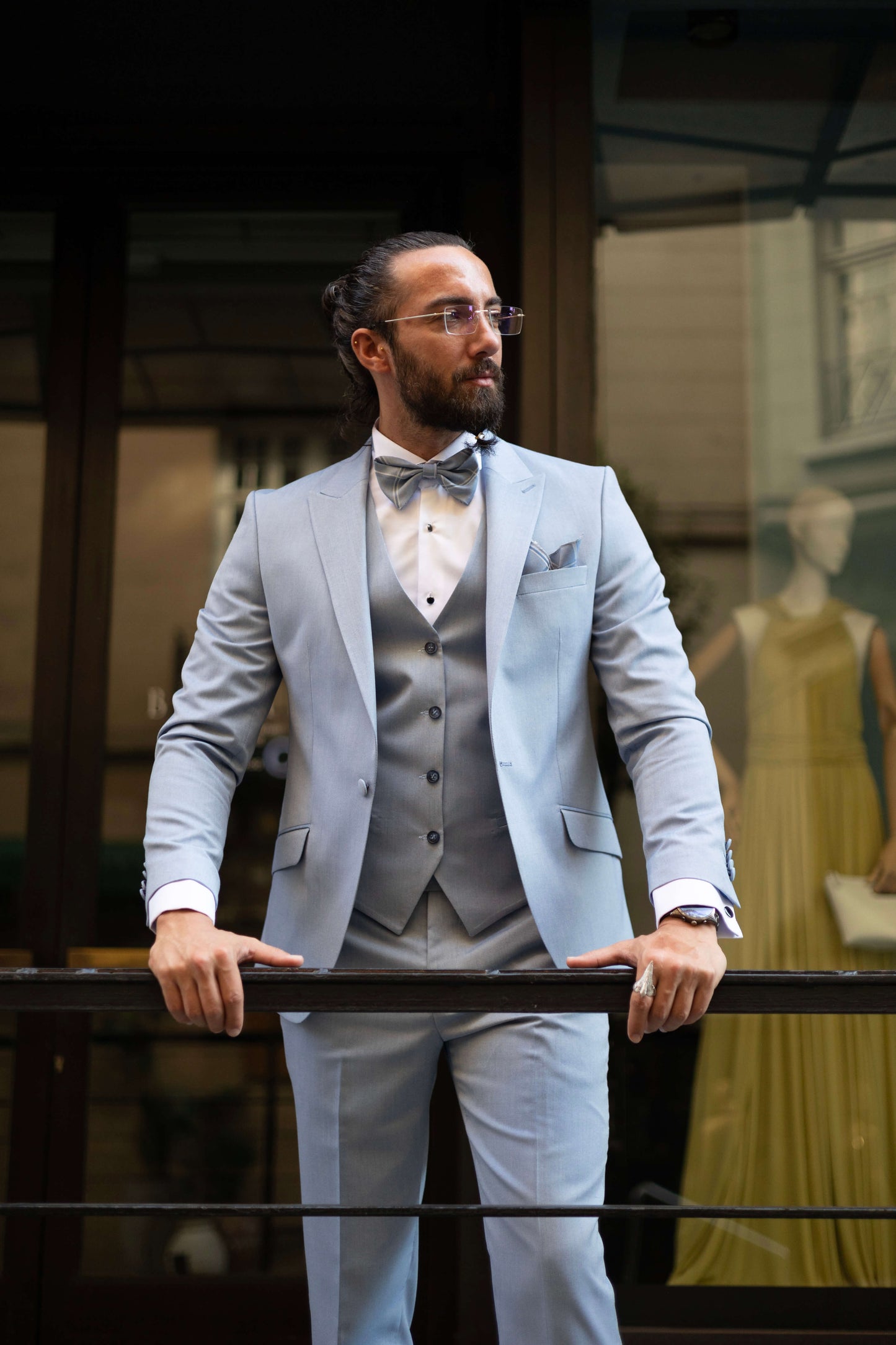Skyfall Light Blue Tuxedo Suit for men, perfect for weddings and formal events.