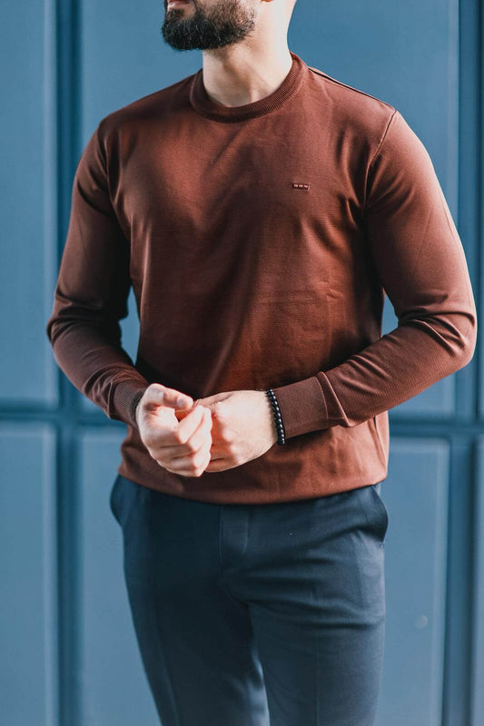Men’s tile brown long sleeve knit sweatshirt