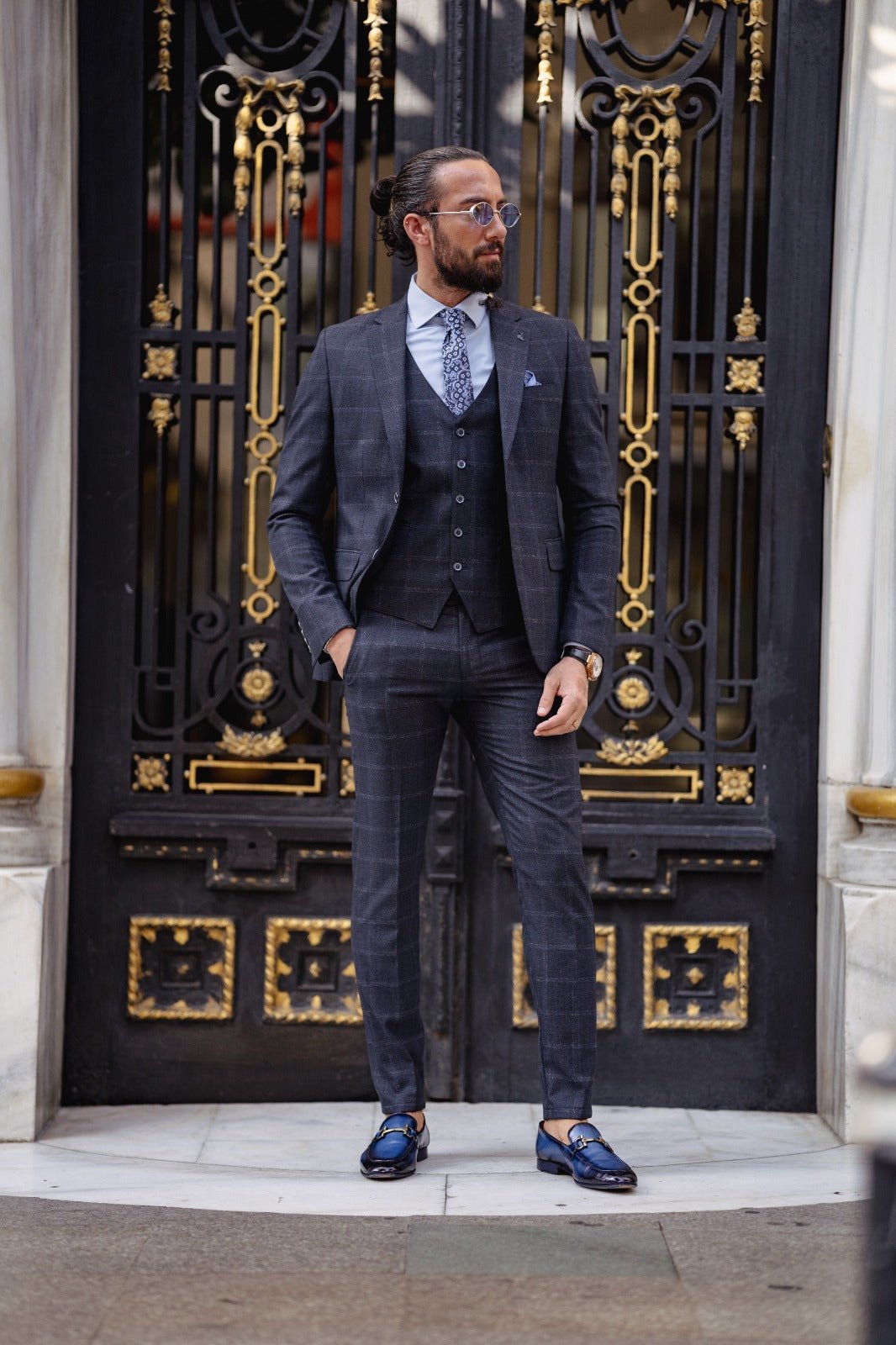 blue dress suit men's Men's Blue Two-Piece Suit, Elegant Dinner Party Wear