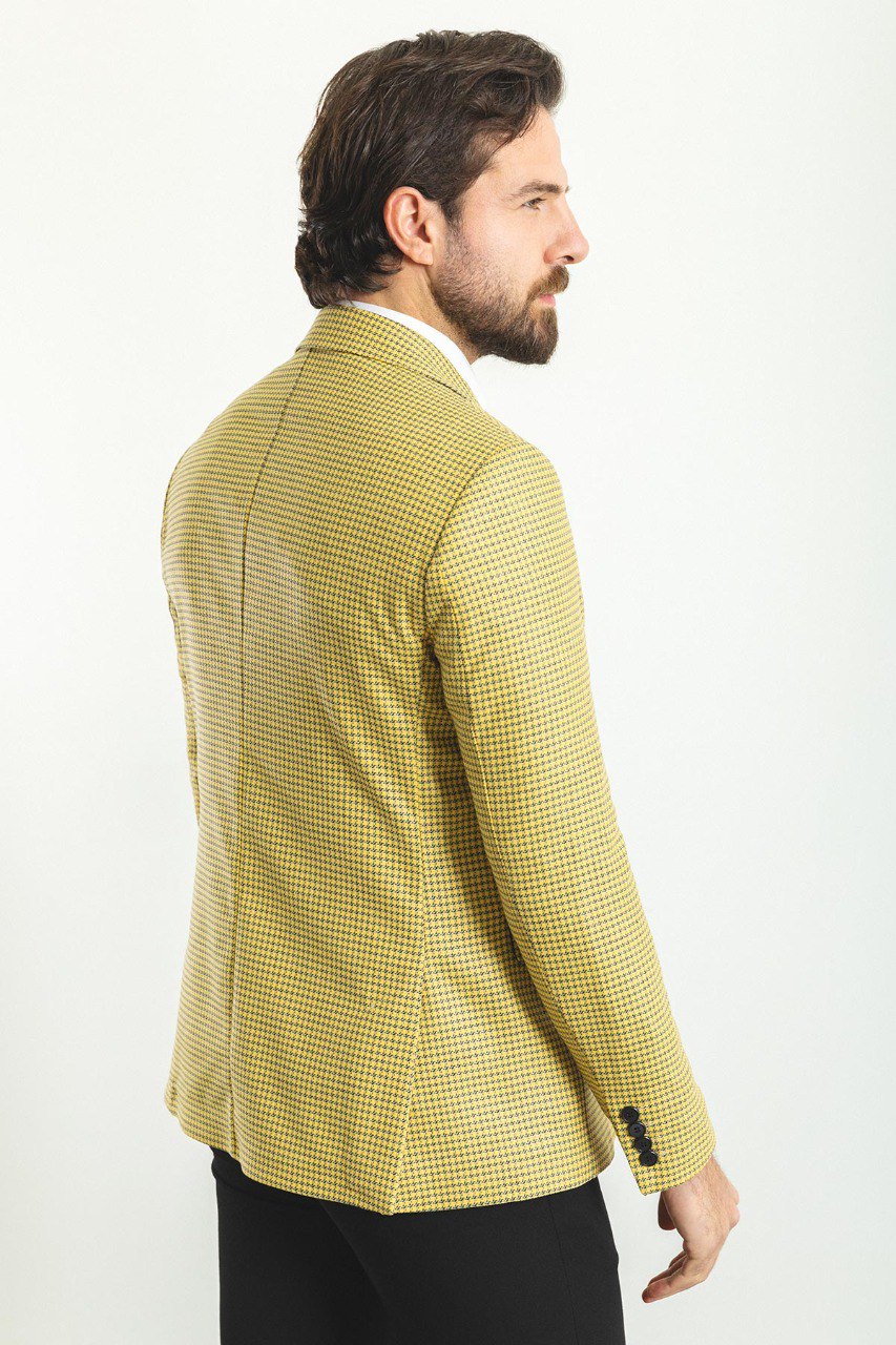 Vibrant HolloMen yellow checkered blazer for a bold and sophisticated look.