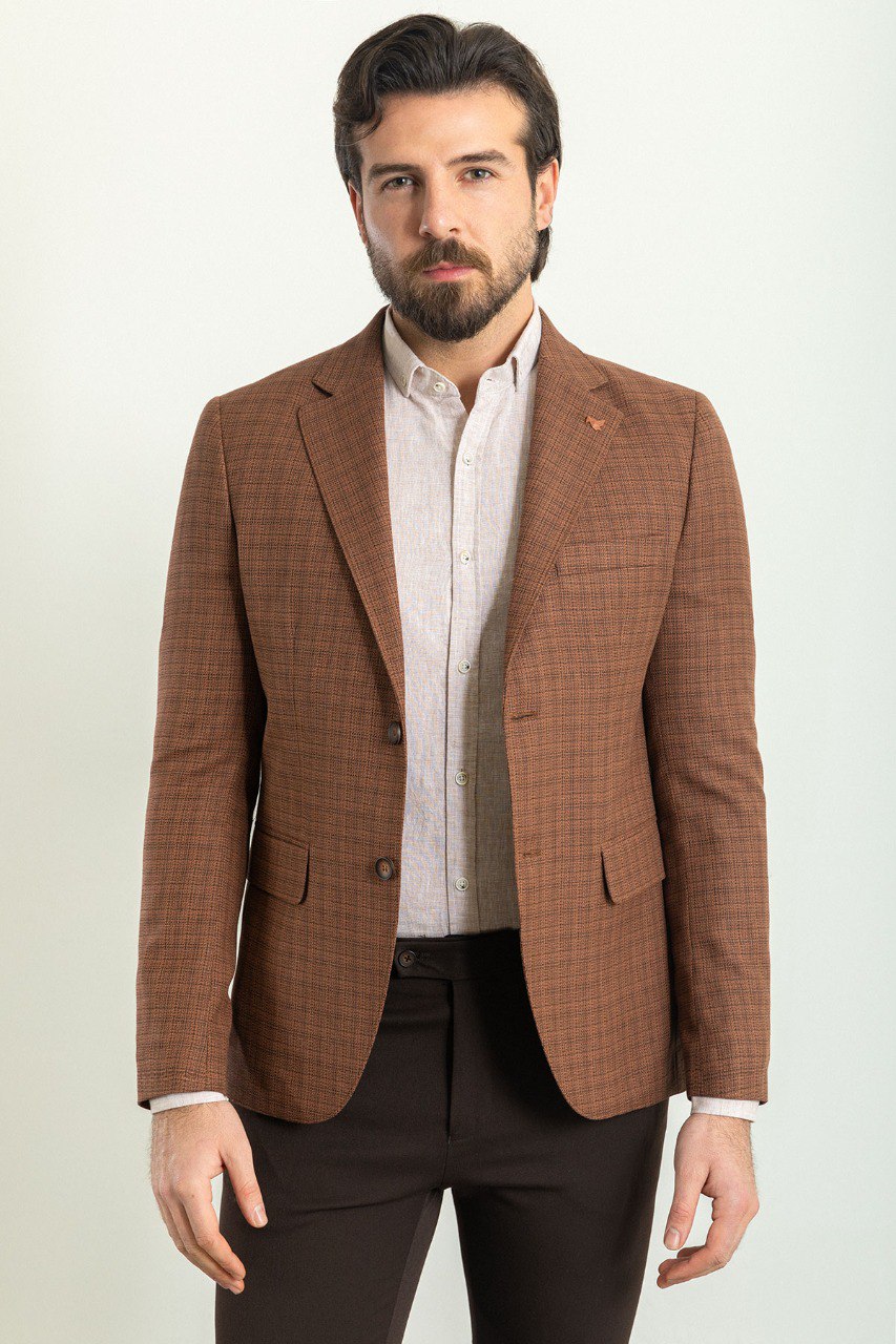 Brown Patterned Blazer for Fall Weddings | HolloMen Brown Patterned Blazer for Fall Weddings | HolloMen