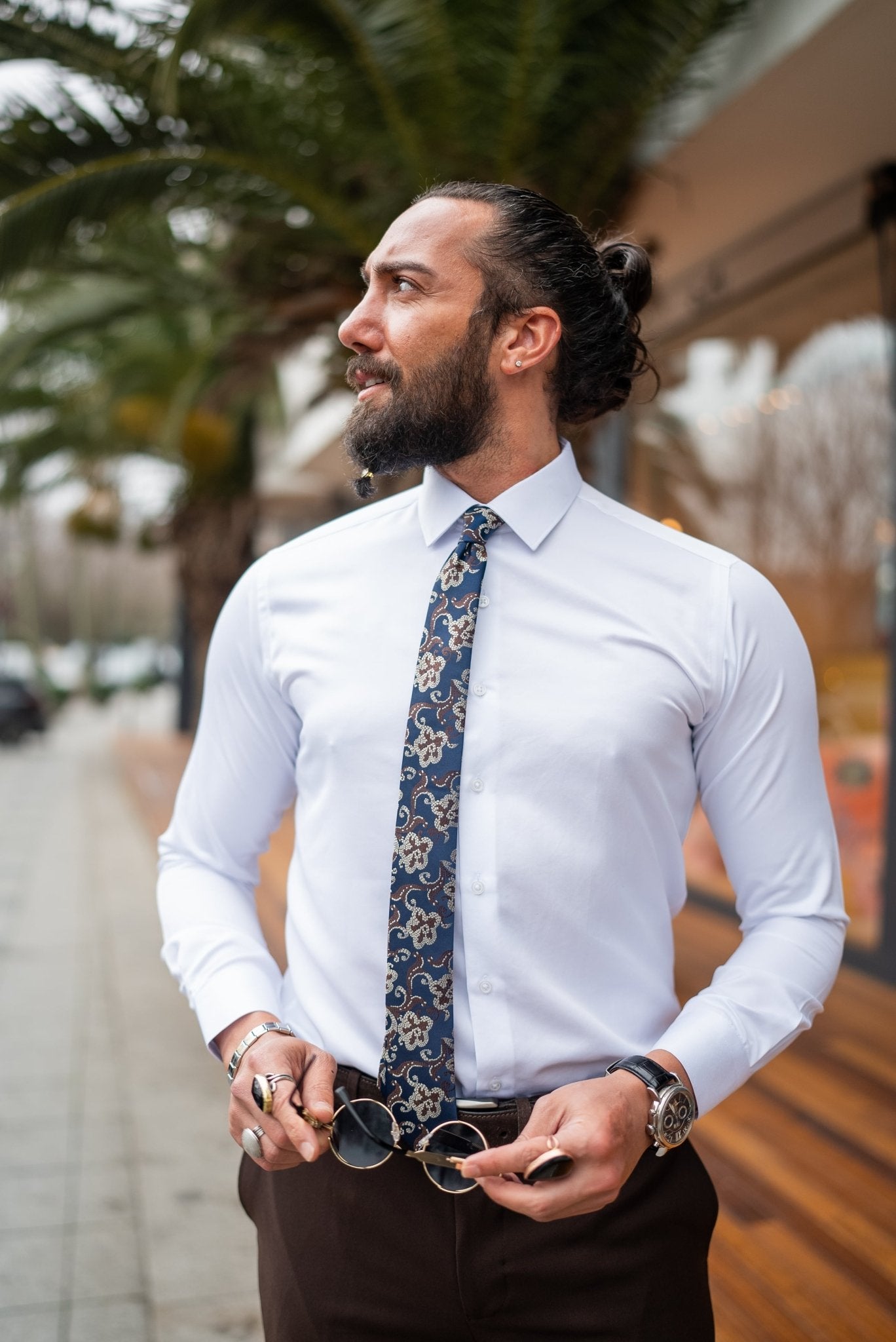 A Brown Lycra Fabric Trousers on display
