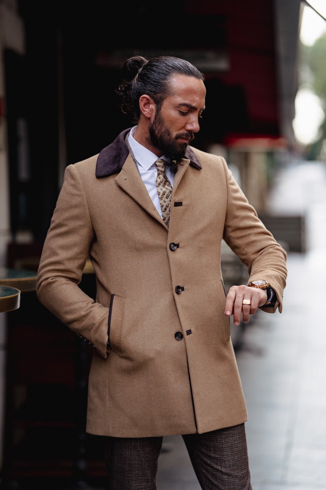 Wool Coat Long Brown Jacket Men Men Overcoat Cotton Customized