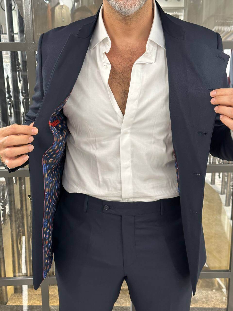 A Special Navy Blue Suit on Display.