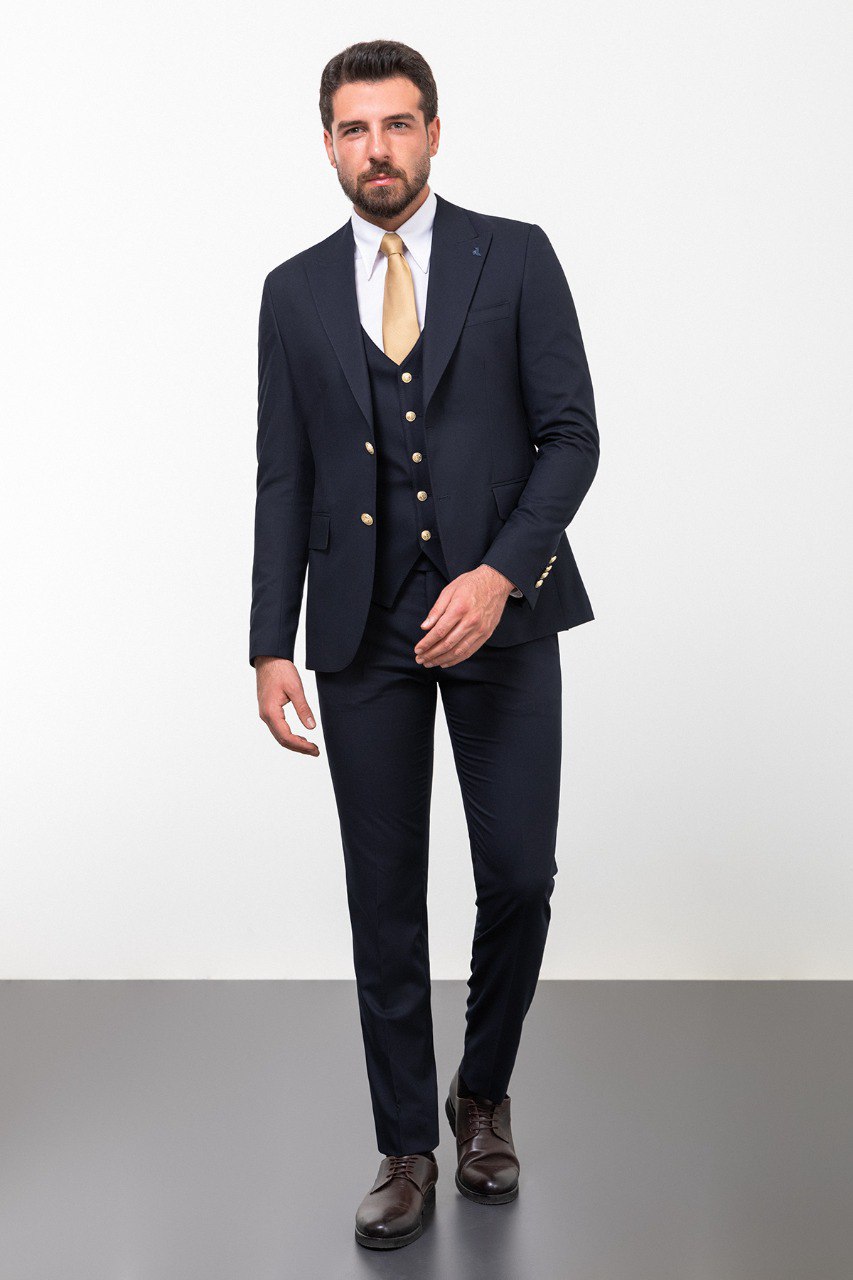 Navy Luxe Three-Piece Suit for Men - Refined Elegance HolloMen Navy Luxe Three-Piece Suit for Men - Refined Elegance HolloMen