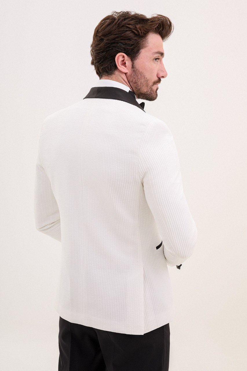 White Tuxedo from HolloMen showcasing unmatched elegance, unparalleled sophistication, and sleek dapper style.