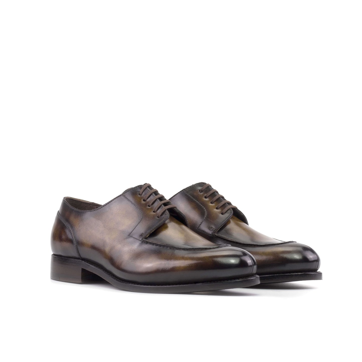 Custom Split Toe Brown Derby Shoes – Handcrafted Tobacco Patina Leather.