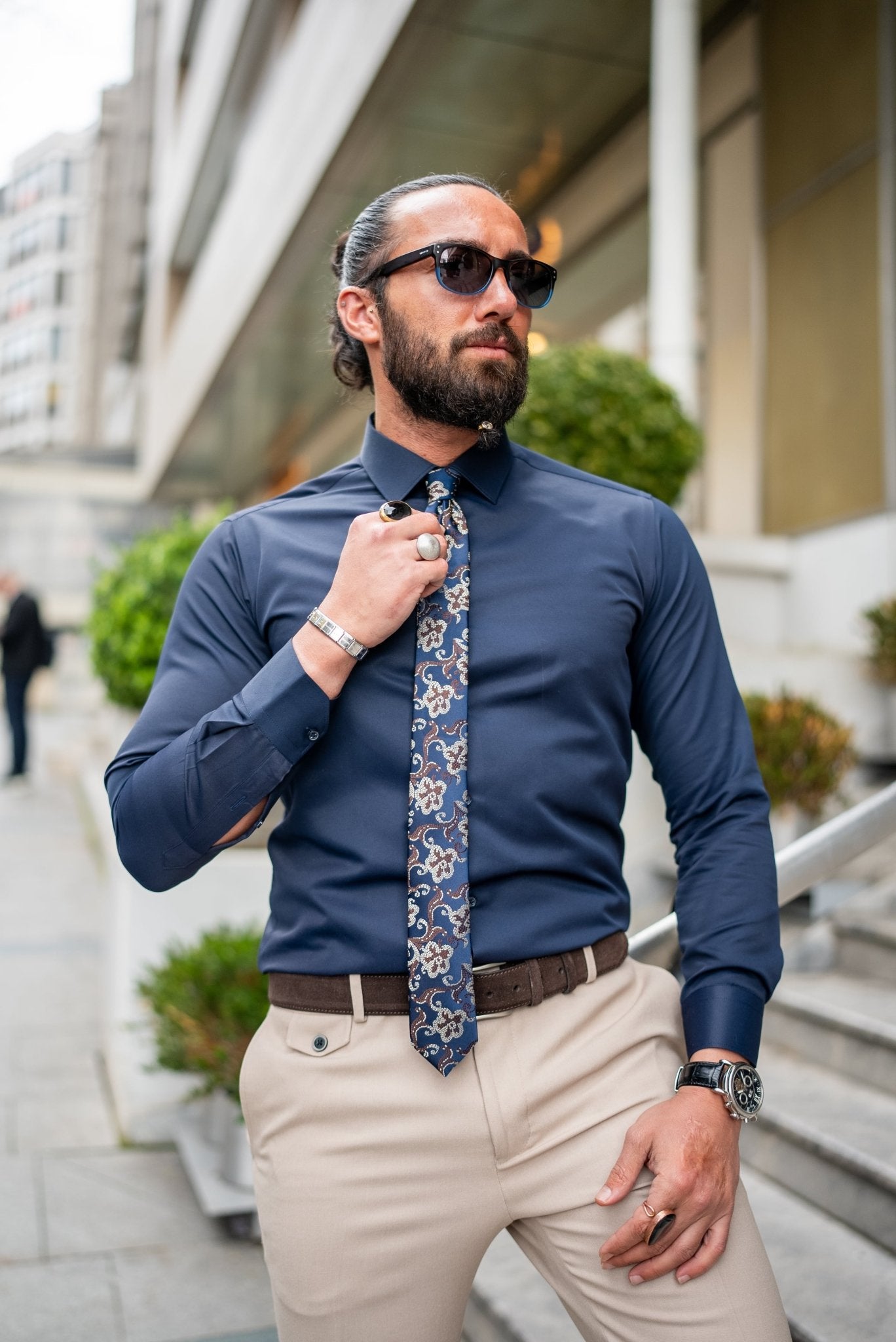 Charismatic Choice: Navy Blue Satin Lycra Shirt HolloMen Charismatic Choice: Navy Blue Satin Lycra Shirt HolloMen