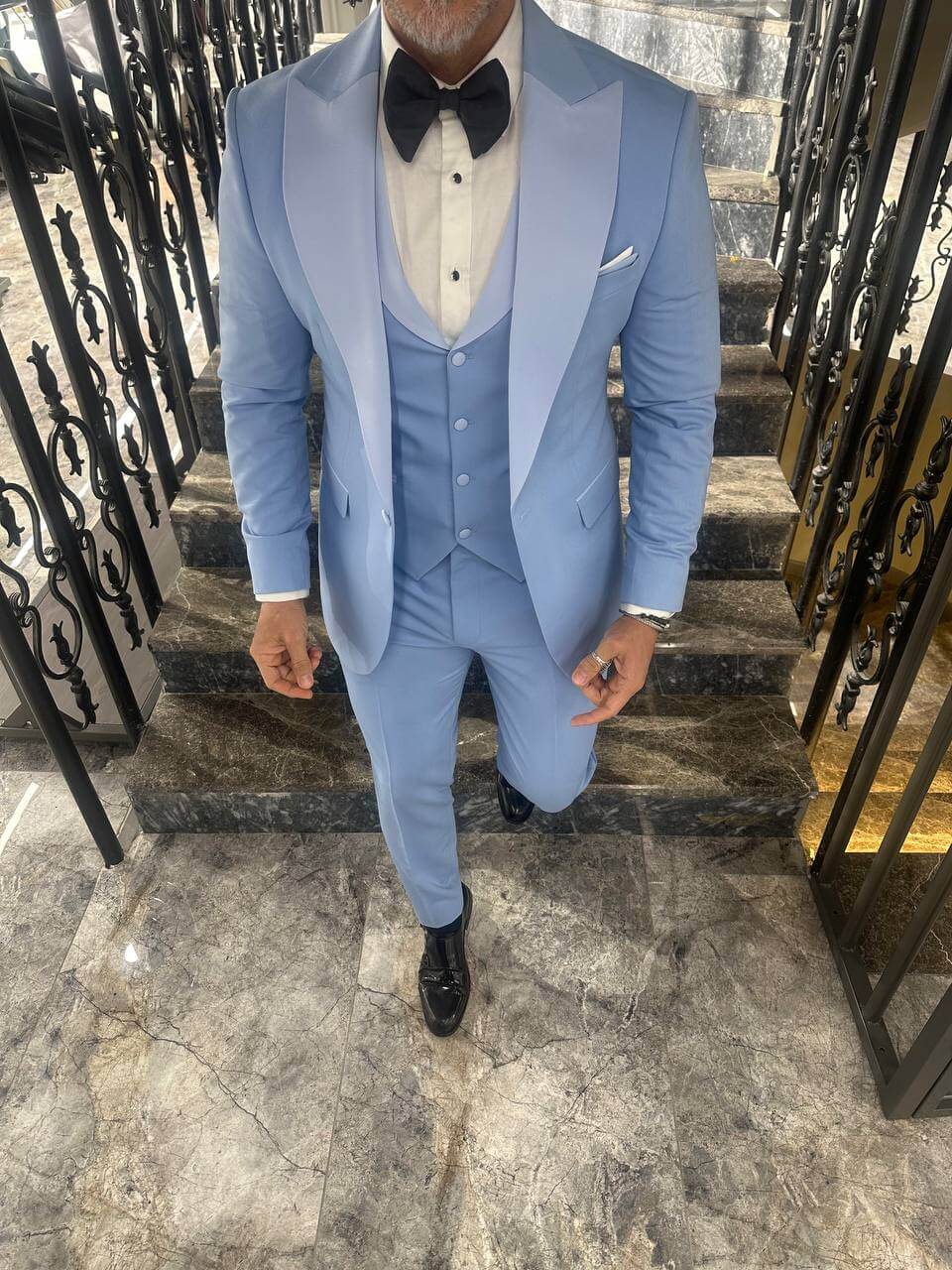 Sky Blue Satin 3 Piece Tuxedo Suit for Men| Ideal for Weddings & Formal Occasions HolloMen Sky Blue Satin 3 Piece Tuxedo Suit for Men| Ideal for Weddings & Formal Occasions HolloMen
