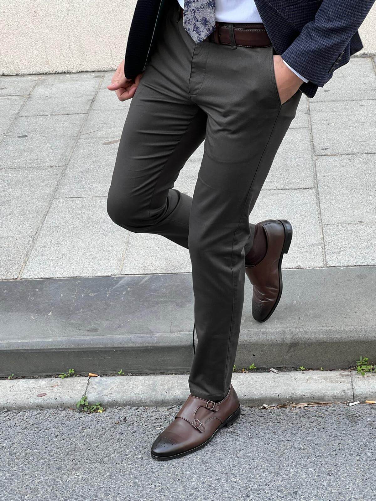 men's slim fit khaki dress pants Hawes & Curtis Beige Suit | Linen | Plain 360 Airflow Fabric Slim-fit TruTemp365 Chino Pant For