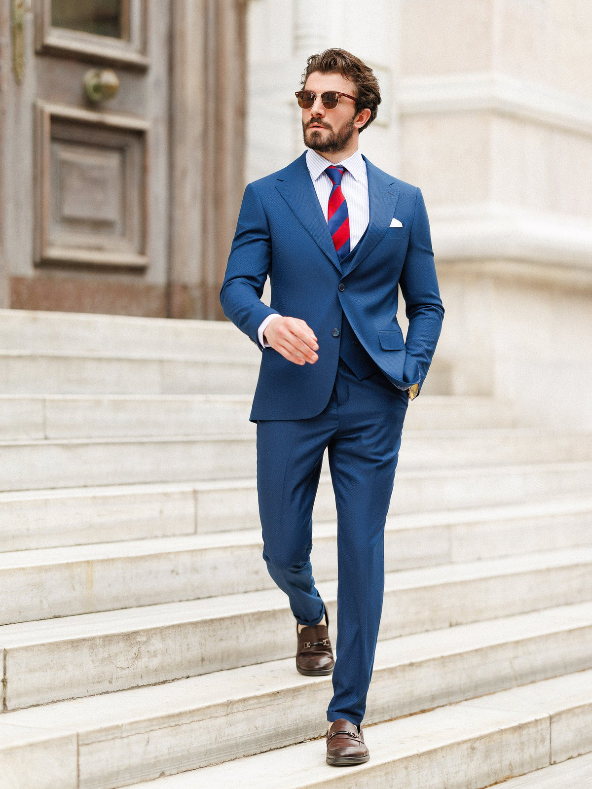 Blauer Slim-Fit-Anzug, 3-teilig