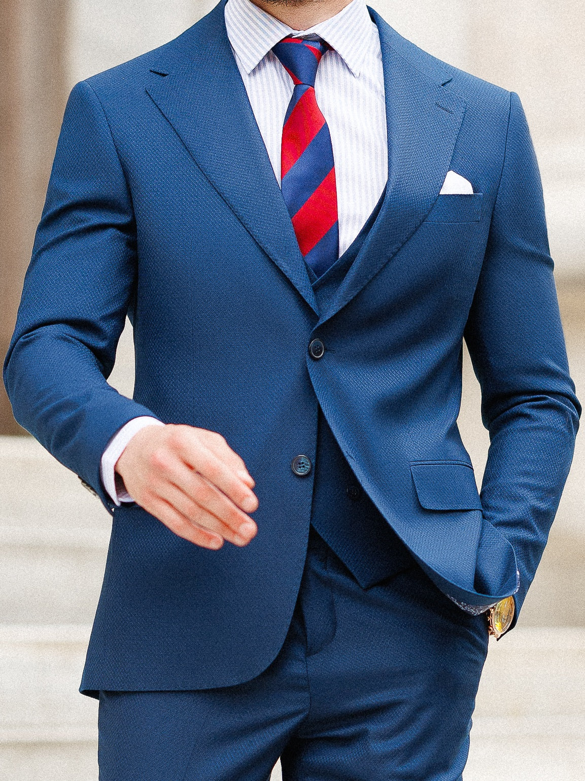 Blauer Slim-Fit-Anzug, 3-teilig