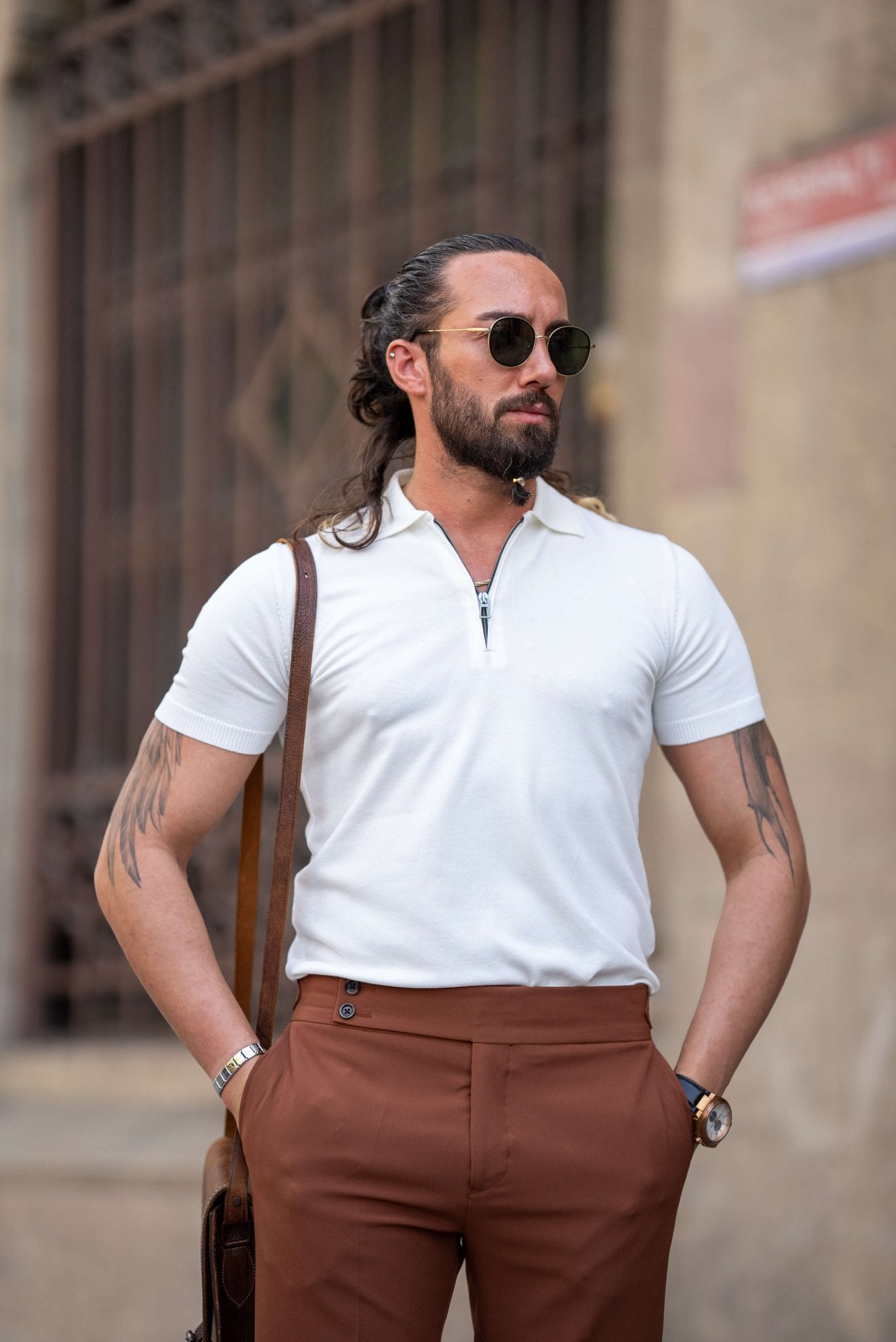 Prendas de punto con cuello con cremallera blanca