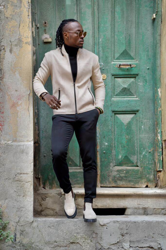 Beige Nubuck Jacket with Classic Design