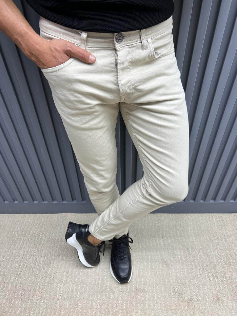 HolloMen's Casual Slim Fit Beige - Main Image