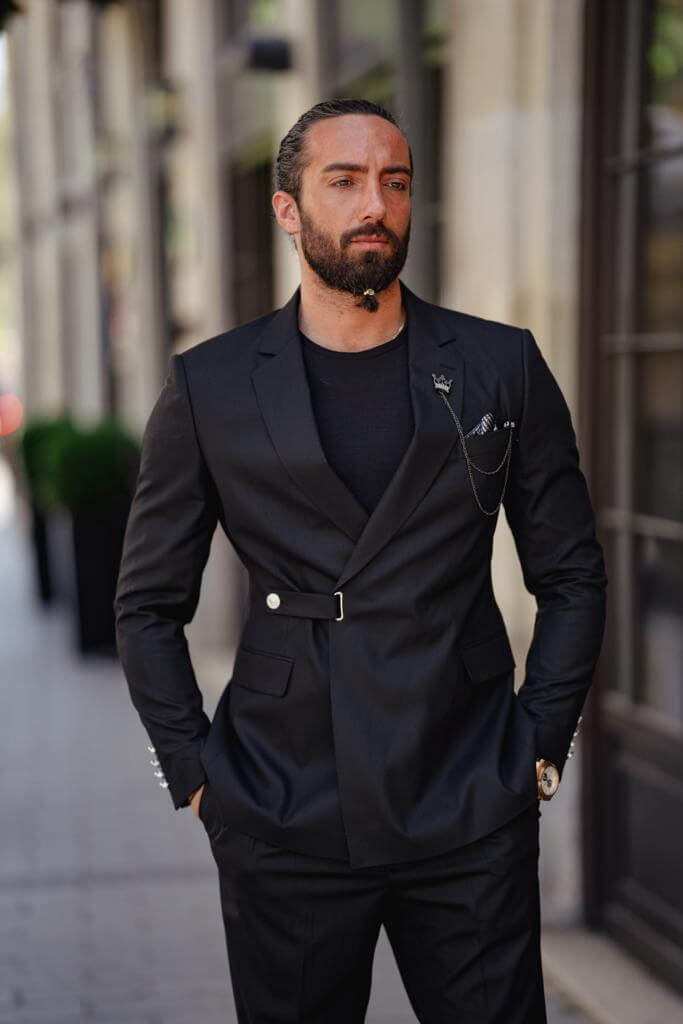 Men's Black Buckle Suit  Perfect for Weddings & Smart Casual