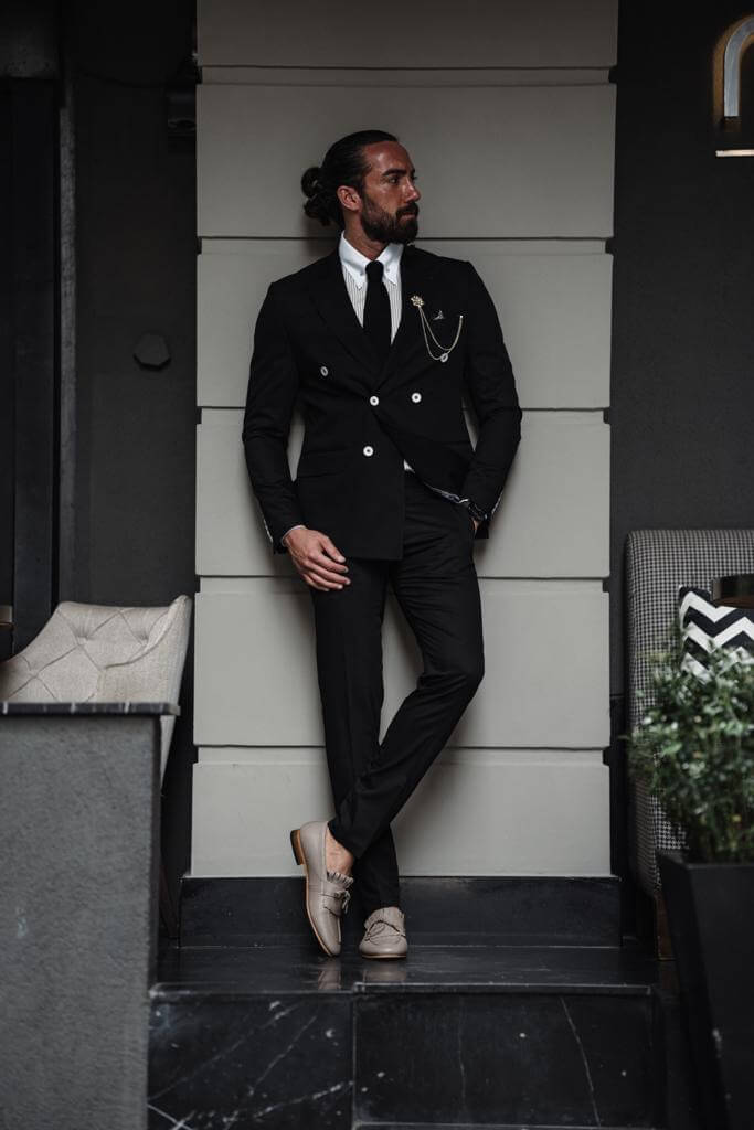 Look Dapper with Black Double Breasted Suit