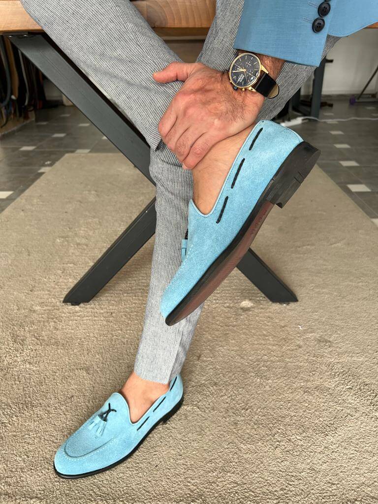 Mocassini in pelle scamosciata blu