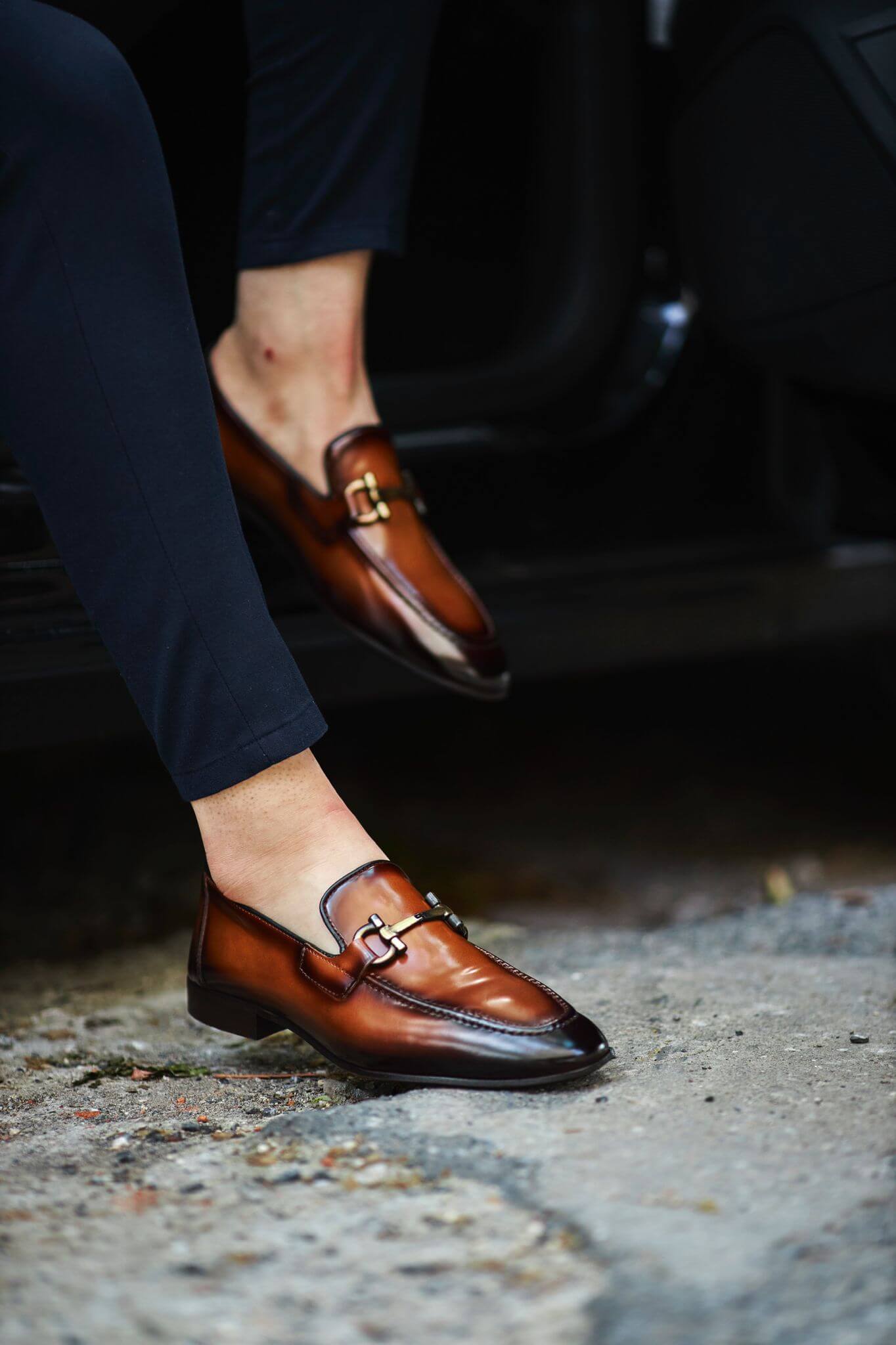 A Camel Detailed Hazel Loafer on display.