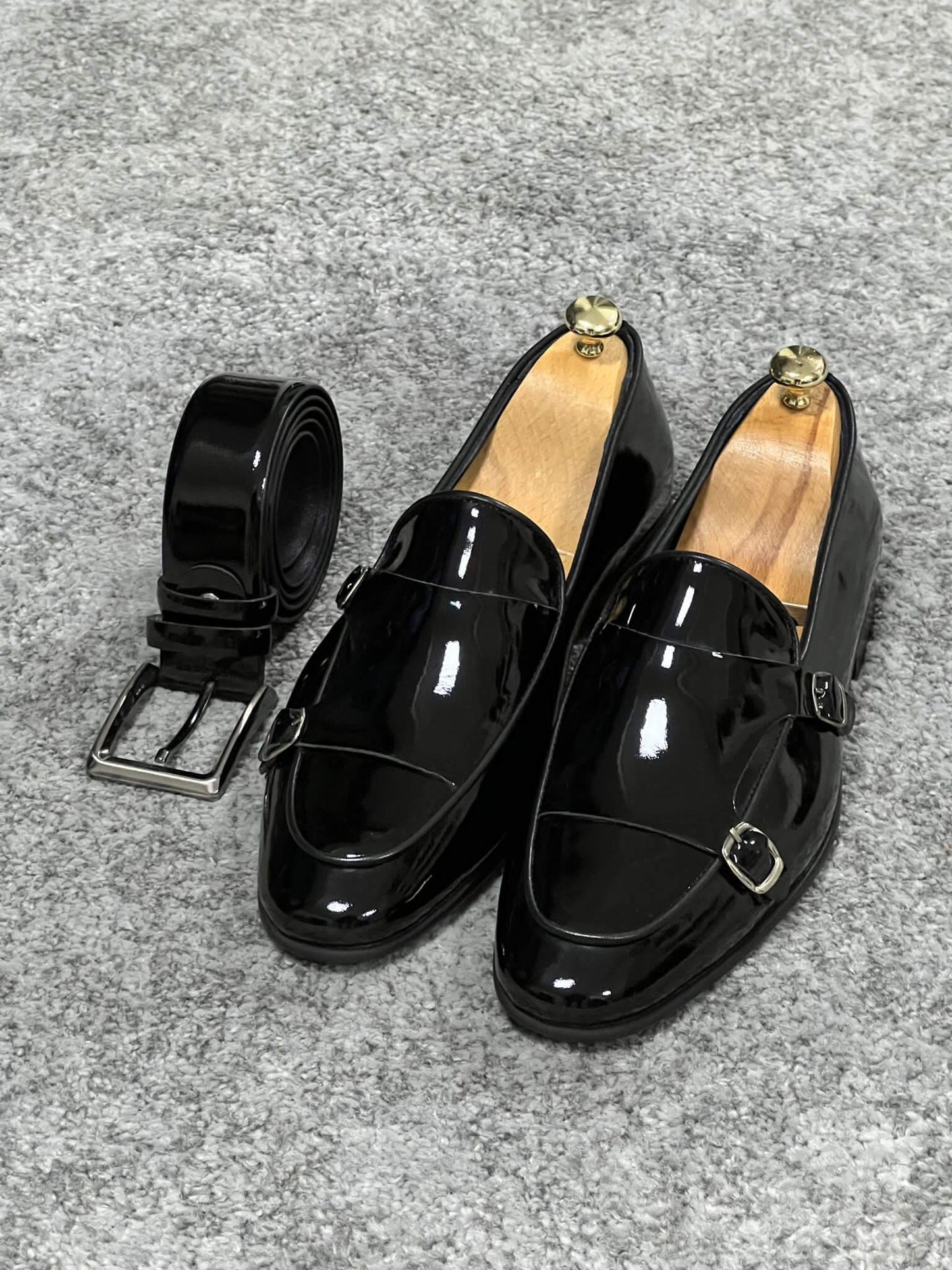 Classic Double Monk Strap Black Shoe