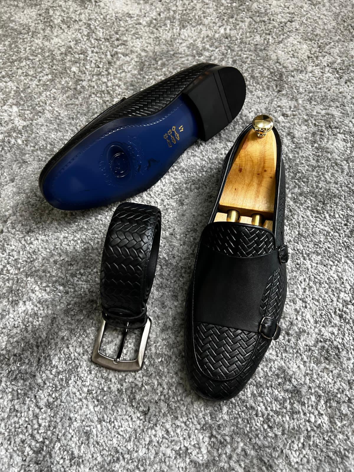 Double Buckle Black Loafers