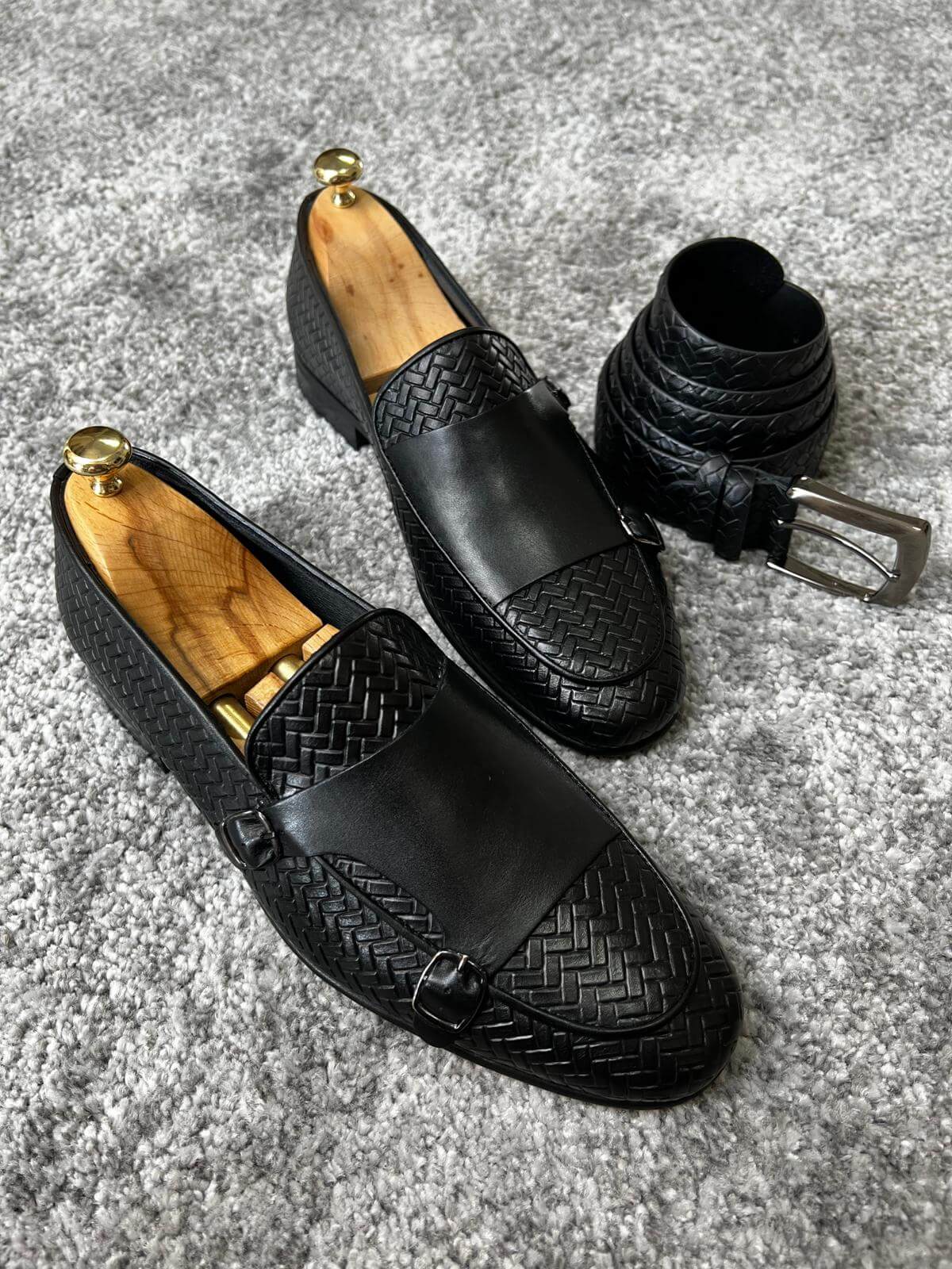 Double Buckle Black Loafers