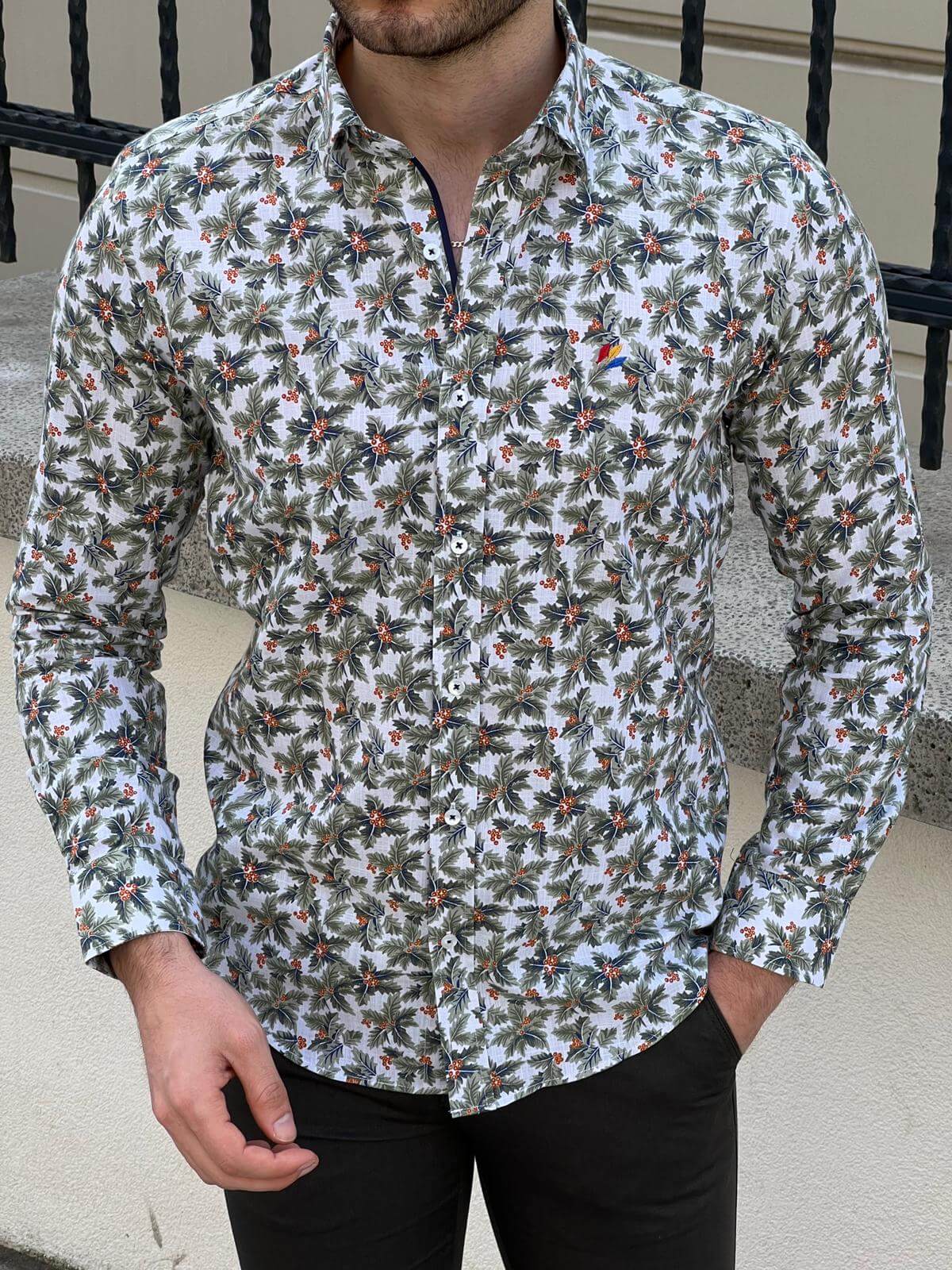 A stylish green shirt adorned with beautiful flowers
