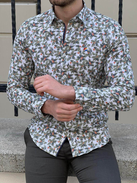 A stylish green shirt adorned with beautiful flowers