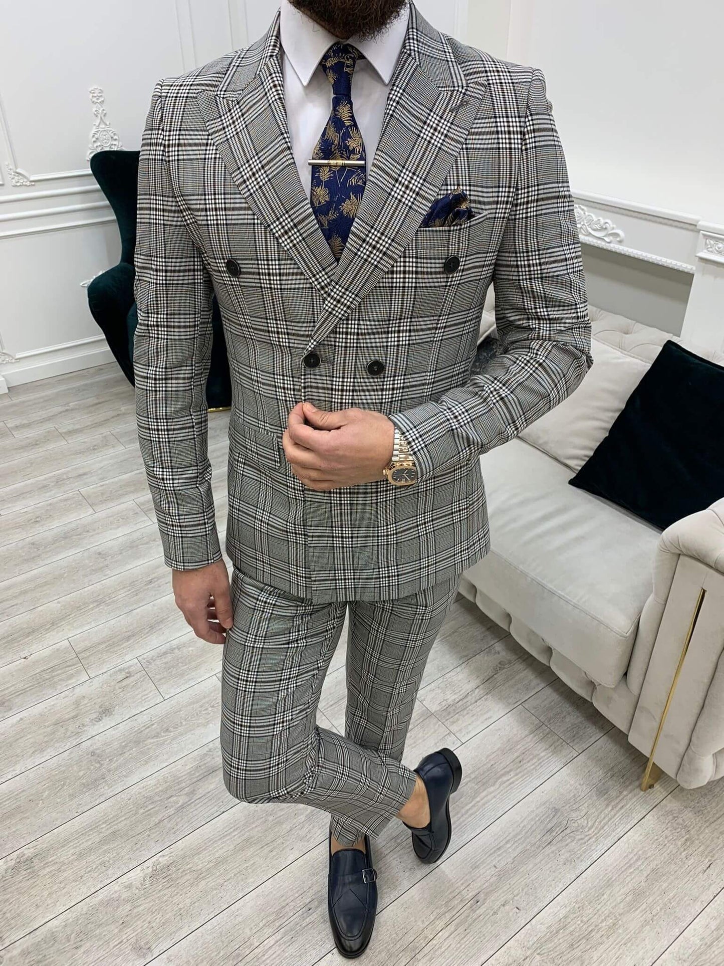 Gray Double Breasted Suit