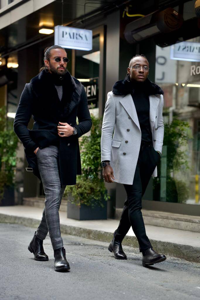 Gray double-breasted wool coat with a classic and stylish design