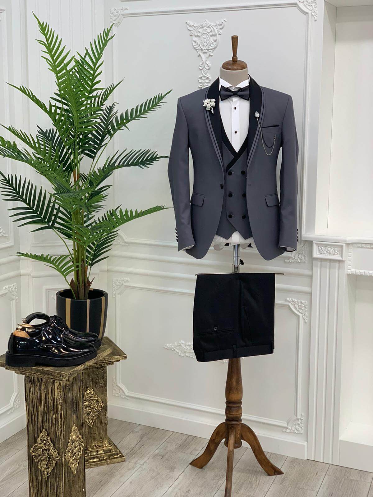 Gray Slim Fit Wedding Tuxedo - Hollo Men