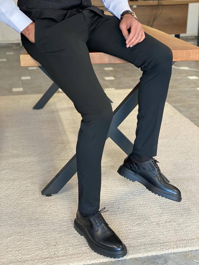 HolloMen Slim Fit Black Formal Pants