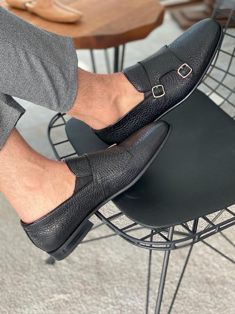 Vienna Double Buckle Black Monk Strap Shoes 45