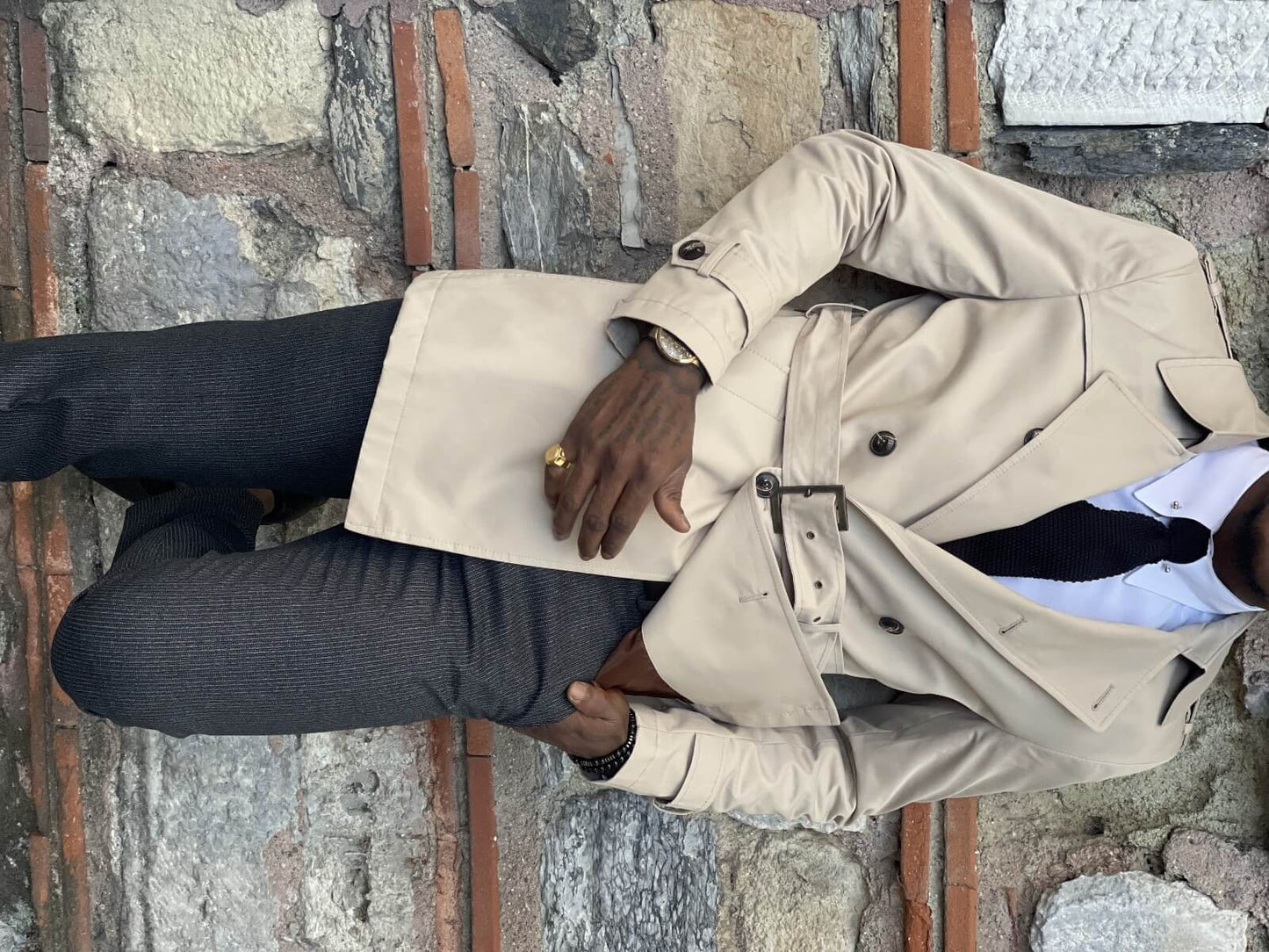 Beige Trench Coat with Button Details