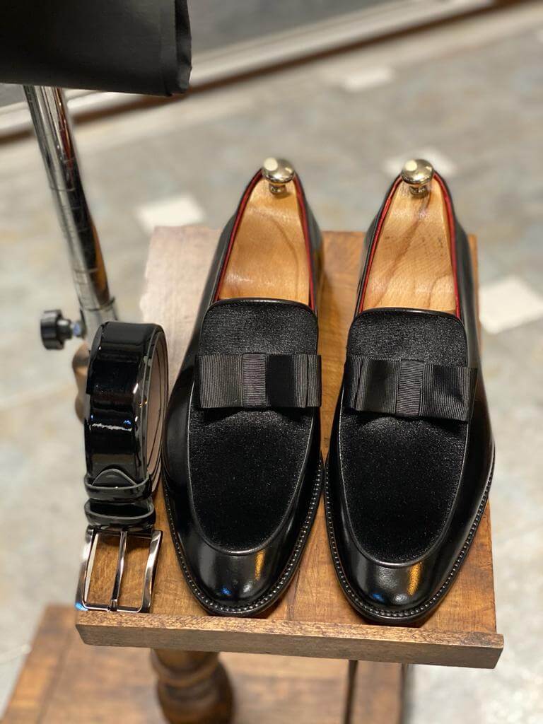 Black Velvet Tuxedo Loafer with Bowtie | Fall Wedding Shoes | HolloMen Black Velvet Tuxedo Loafer with Bowtie | Fall Wedding Shoes | HolloMen
