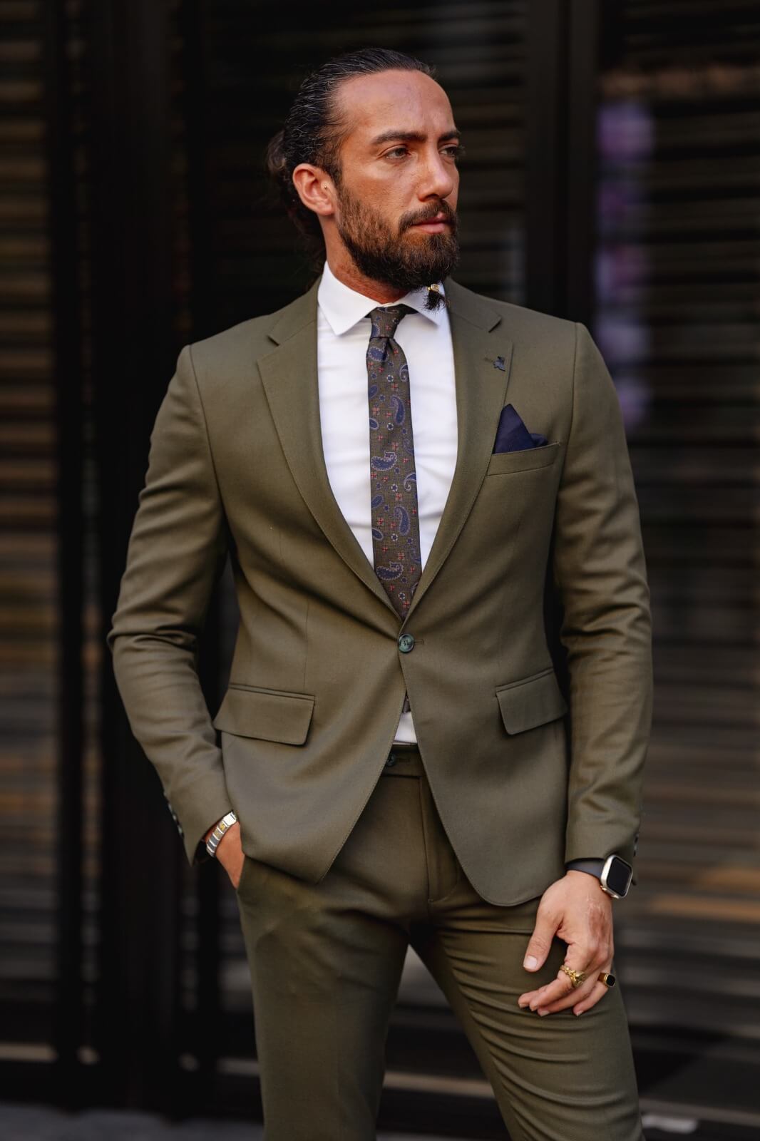 Khaki 2 Piece Suit on display