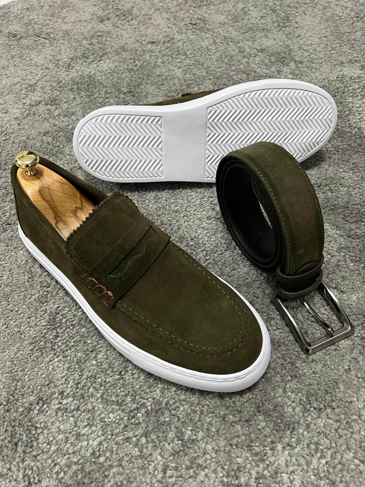 Khaki Suede Loafers