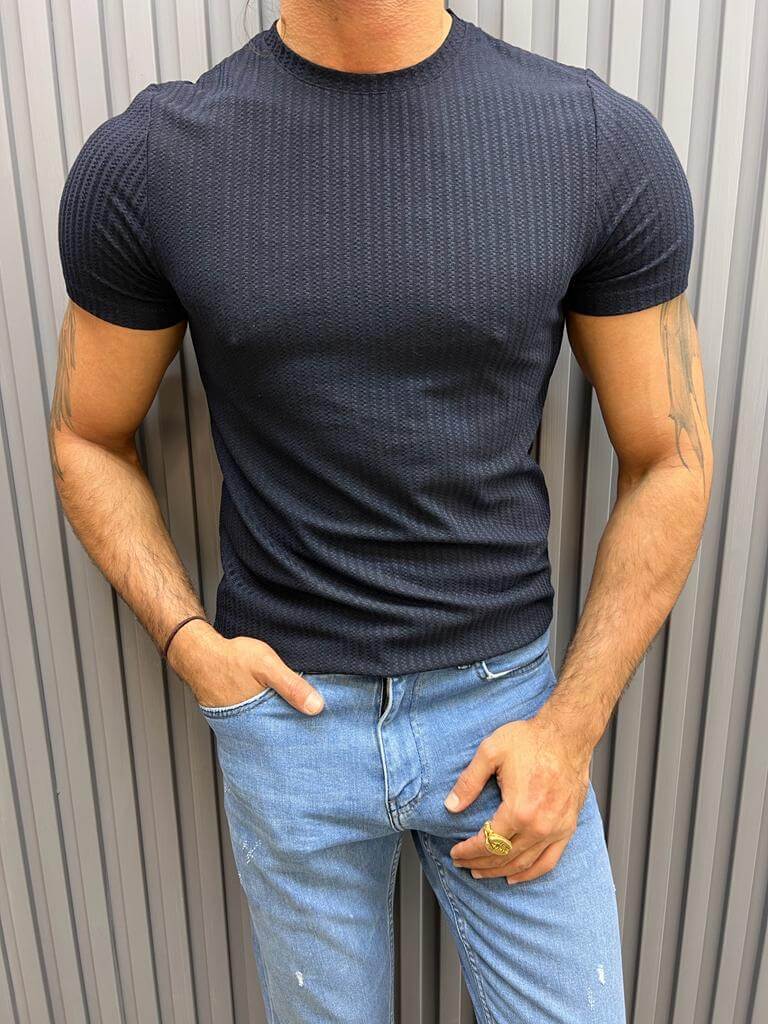 T-Shirt Manica Corta In Cotone Supima Slim Fit Colore Blu Made In Italy - Antica Sartoria Napoletana - Foto 8