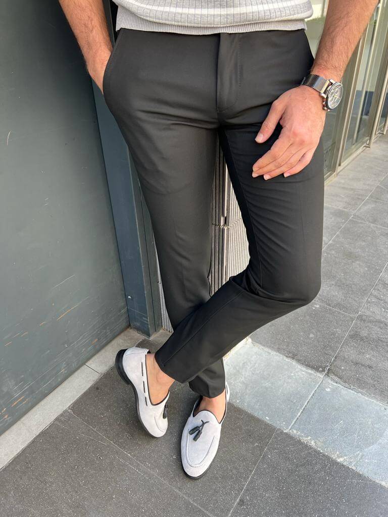 Pantalones de vestir negros ajustados para hombre