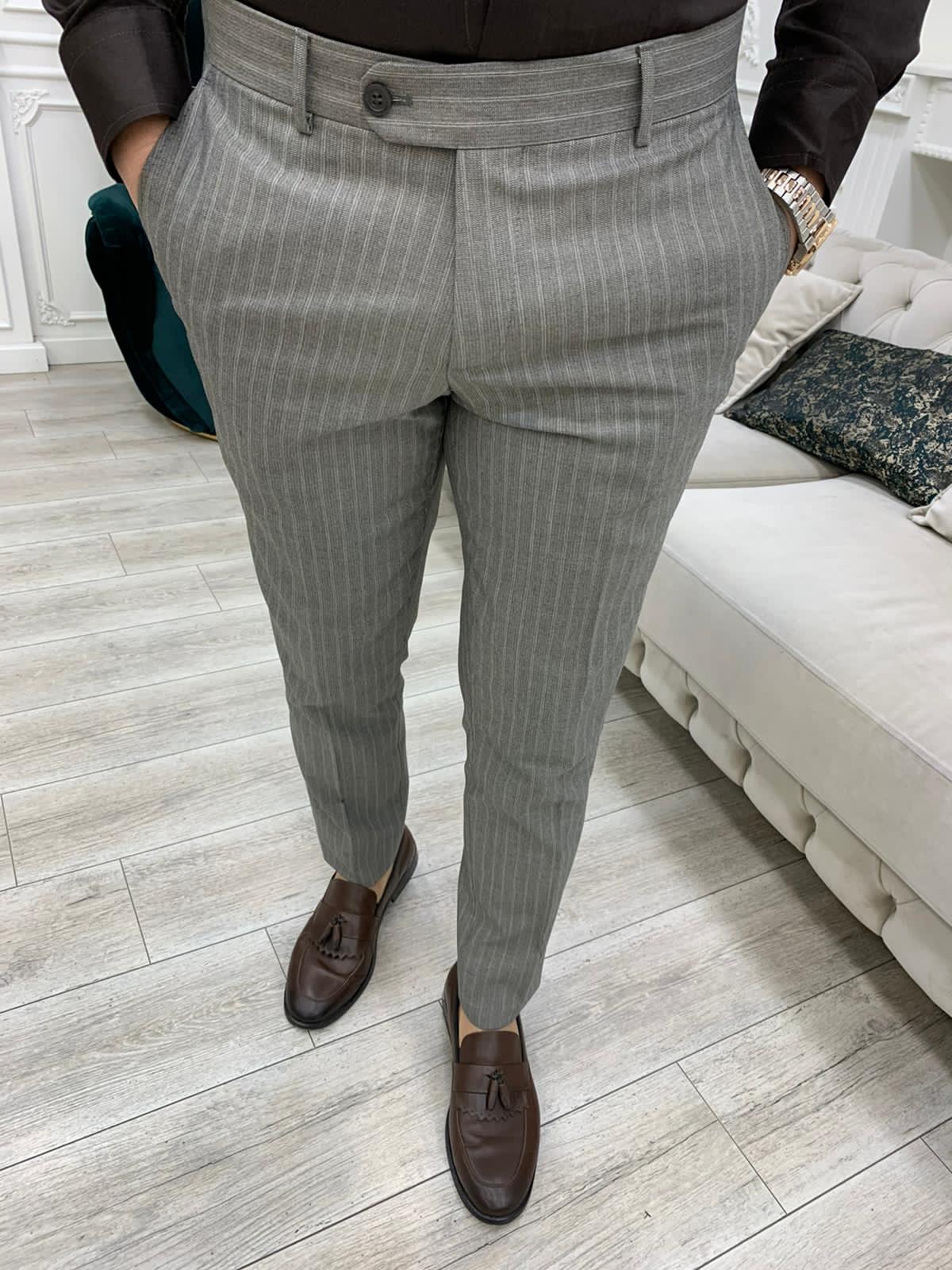 Milk Coffee Double Breasted Striped Suit
