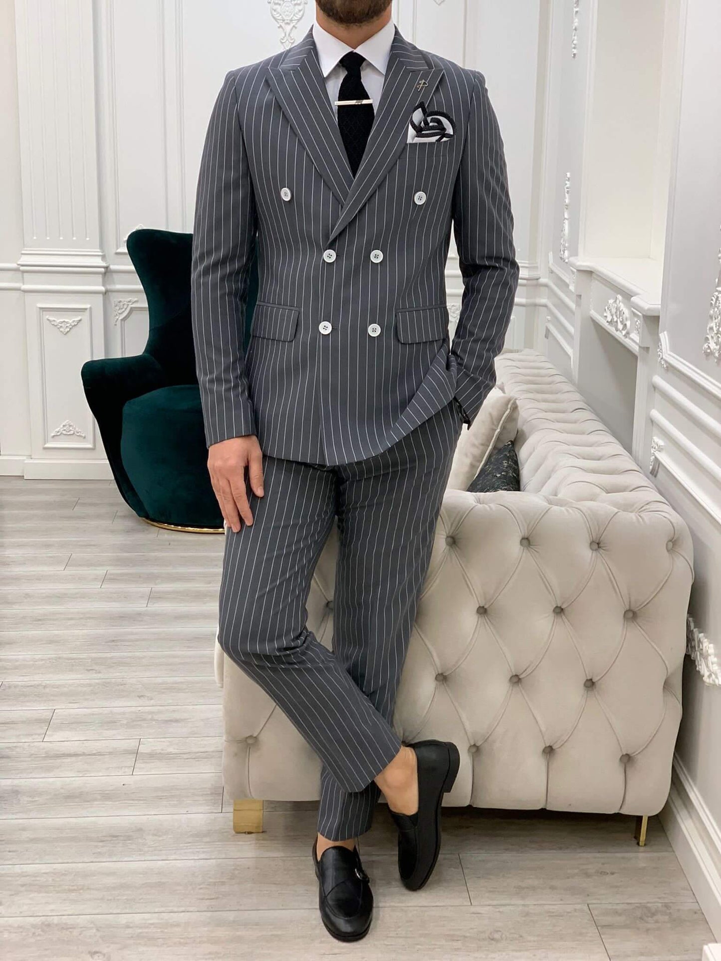 Pinstripe Anthracite Double Breasted Suit