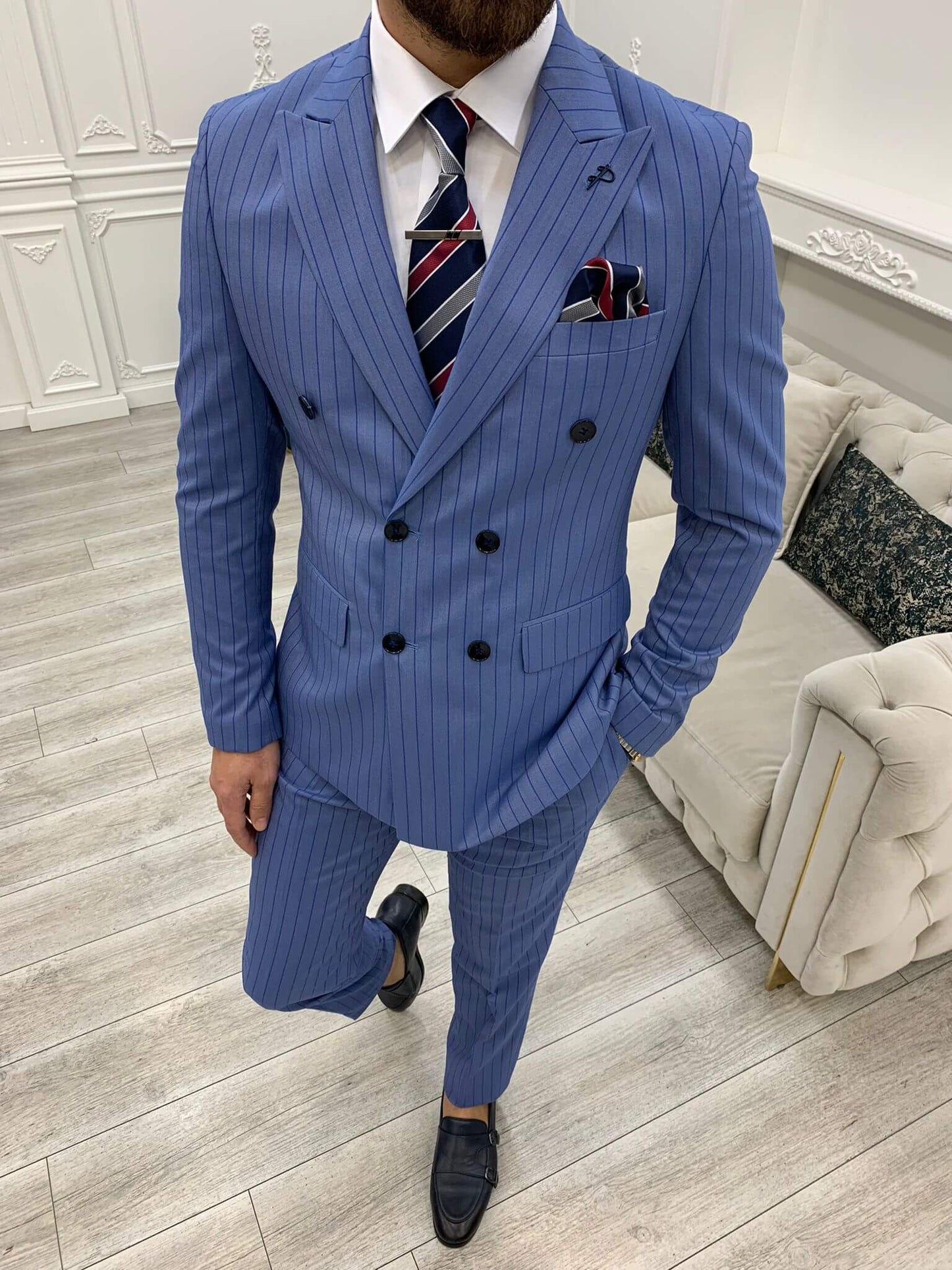Pinstripe Blue Double Breasted Suit