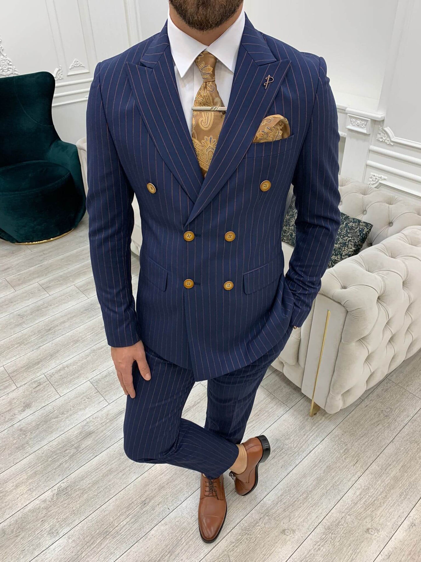 Pinstripe Navy Blue  Double Breasted Suit