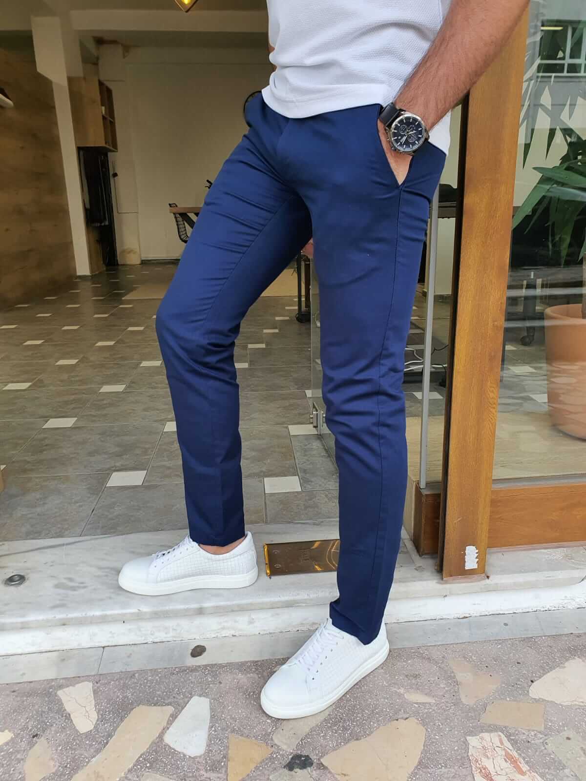 HolloMen Indigo Slim Fit Business Casual Pants HolloMen Indigo Slim Fit Business Casual Pants