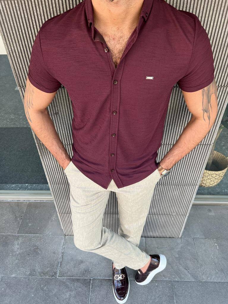 Short Sleeve Burgundy Shirt HolloMen Short Sleeve Burgundy Shirt HolloMen