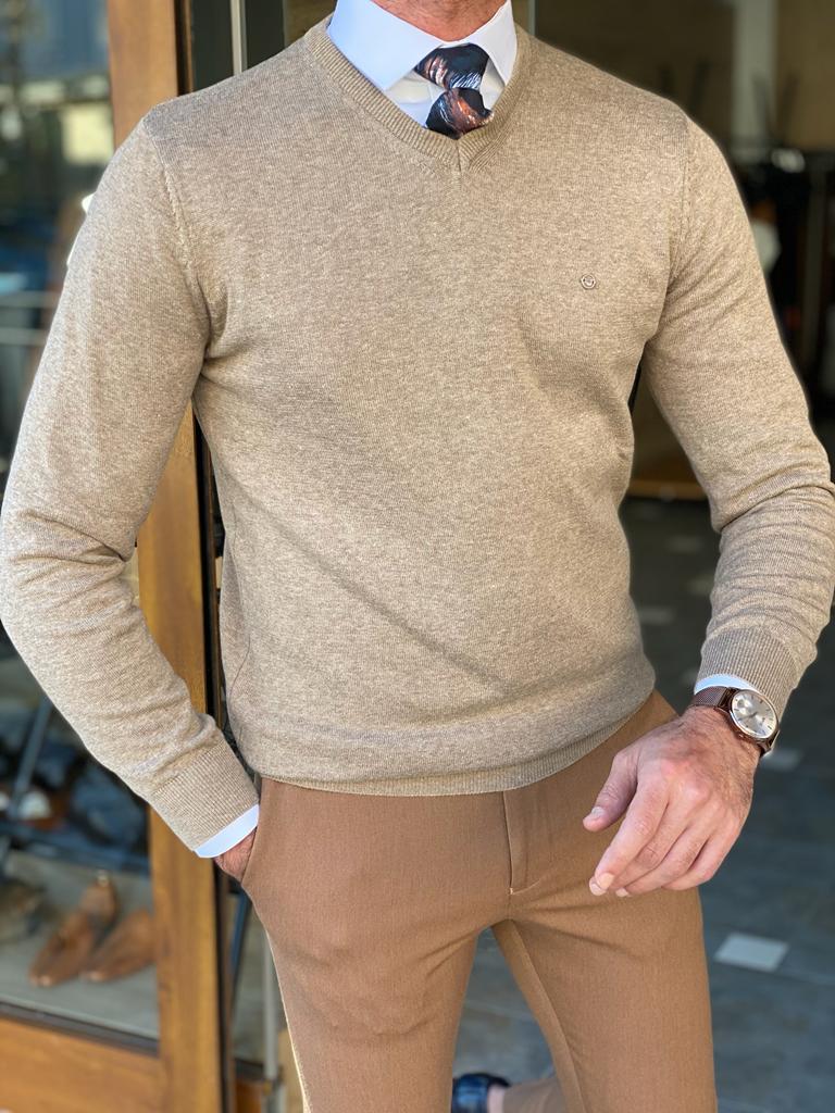 Slim Fit Beige Knitwear – HolloMen